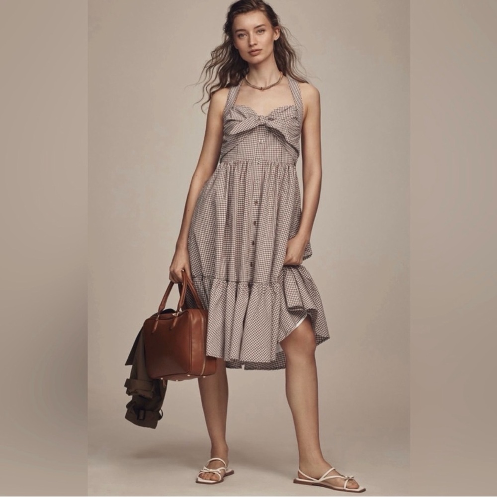 Maeve Brown Checkered Midi Dress